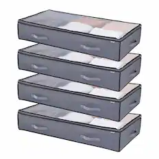 Front. VEVOR - Under Bed Storage with Clear Lids, 39.2 x 19.7 x 7.1 Inch, 90L Large Underbed Clothes Storage Containers - Grey.