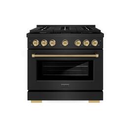 ZLINE - Autograph 36 in. 5.2 cu. ft. Freestanding Paramount Dual Fuel Range in Black Stainless Steel and Bronze Helix Handle - Black Stainless Steel