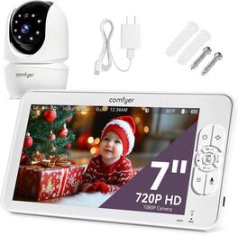 Comfyer - 7" Split-Screen Baby Monitor, 1 Camera, No WiFi, Long Battery - White
