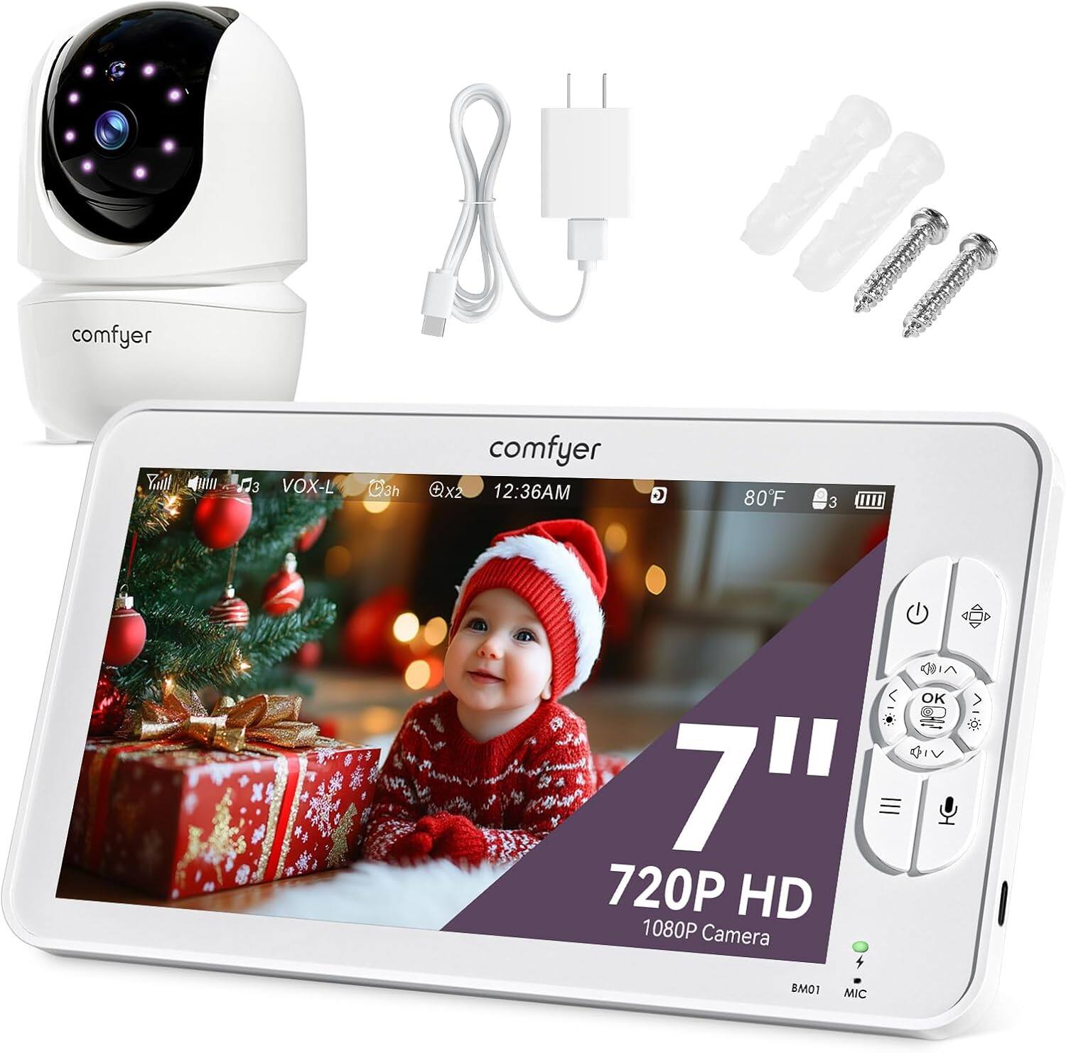 comfyer  
VOX-L  
comfyer Qx2  
12:36 AM  
80°F  
7"  
720P HD  
1080P Camera  
BMO1  
MIC