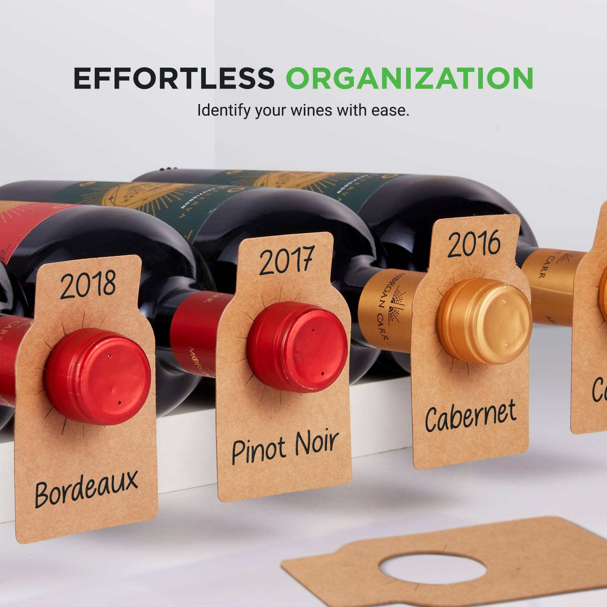 EFFORTLESS ORGANIZATION  
Identify your wines with ease.  

VATIN  
2016  
2017  
CARR  
Via  
2018  
MORGAN CARR  
CAR  
RC  
Cabernet  
Pinot Noir  
Bordeaux