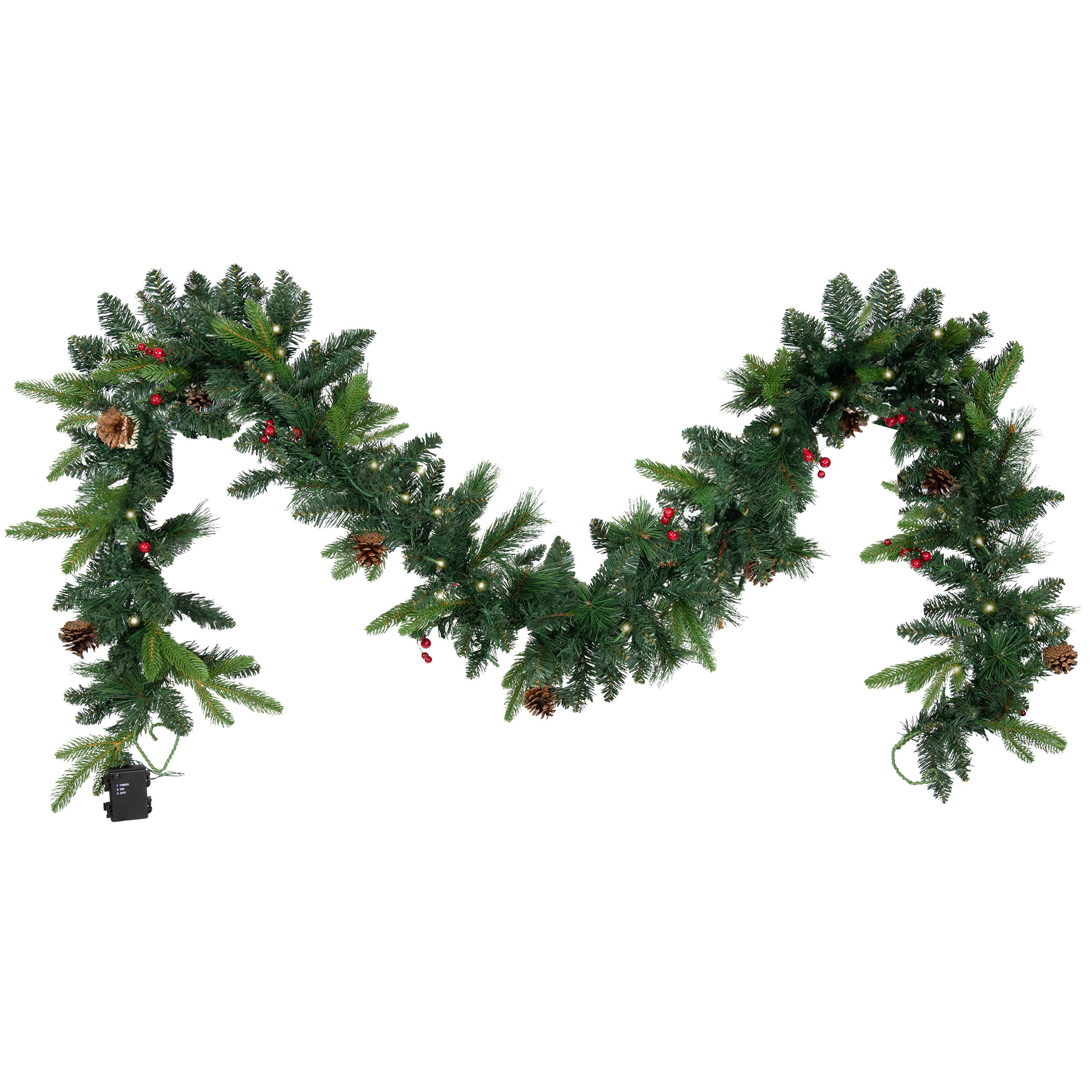 Front. Sunnydaze - Holiday Glimmer 9' Pre-Lit PVC Garland - Traditional - Green.