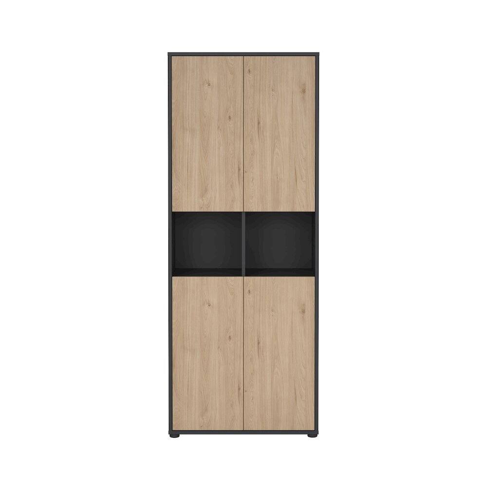 Back. FurniFact - 6-Shelf Bookcase with 4 Doors and Adjustable Storage Shelves - Gray.