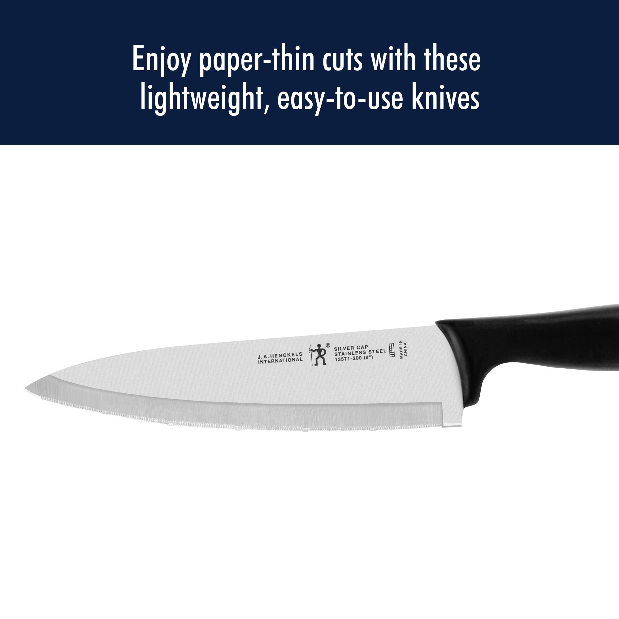 Enjoy paper-thin cuts with these lightweight, easy-to-use knives.

CAP BILVER I STAINLESS STEEL  
J.A. HENCKELS R 13871-200 (INTERNATIONAL MADE IN GERMANY)