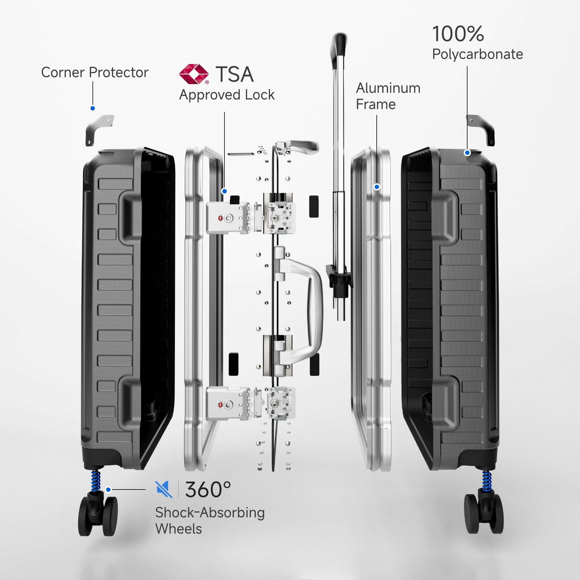 LUGGEX 20 Inch Carry On Luggage Aluminum Frame Zipperless Hardside