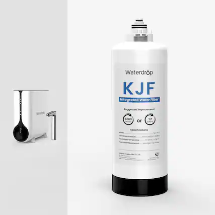 Waterdrop KJF Integrated Water Filter
Waterdrop Suggested Replacement 1600 GALLONS or 12 MONTHS
Specifications
Model: WDKFF
Feed Water Pressure: 0-87 psi/0.6 MPa
Feed Water Temperature: 40-100°F / 5-38°C
Feed Water Requirement: Municipal Tap Water