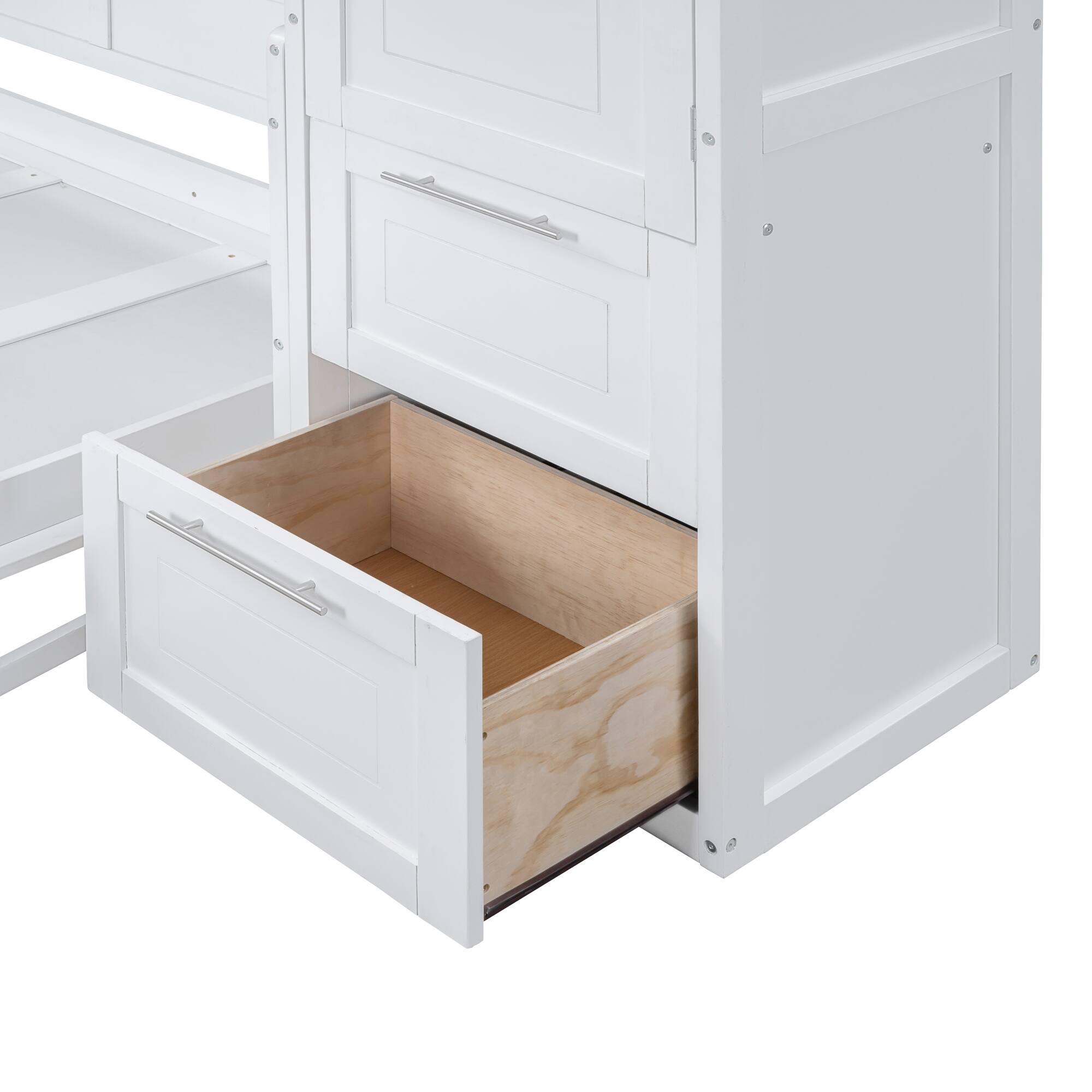 Alt View 7. Tiramisubest - Full Size White Murphy Bed Wall Bed with Closet & Drawers, MDF+LVL, 108x58x72", 292 lbs - White.