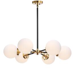 Jonathan Y - Caleb Adjustable 6-Light 28" Brass Cluster Pendant - Brass Gold/Black