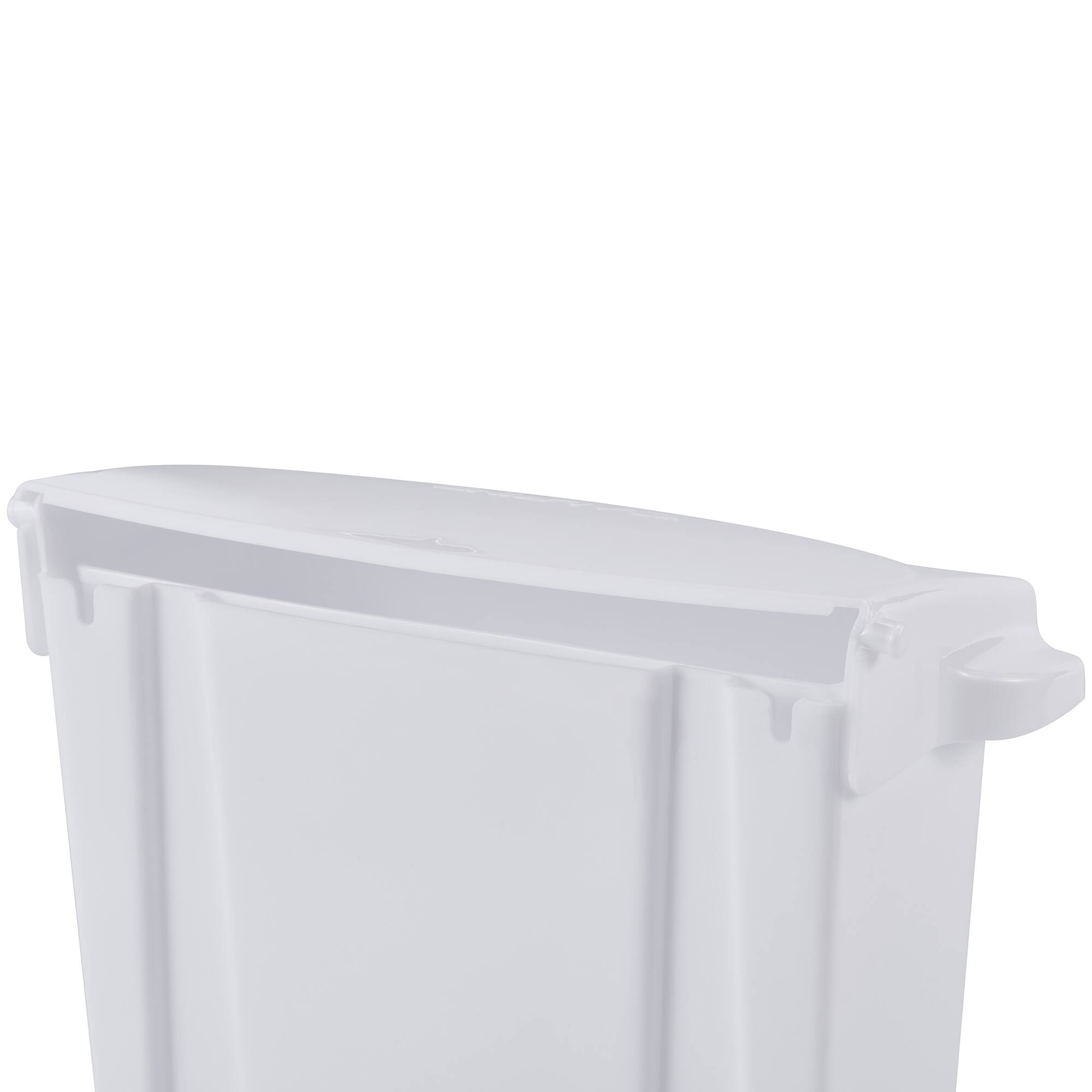Left. Alpine Industries - Plastic Sanitary Napkin Receptacle Trash Can - White.