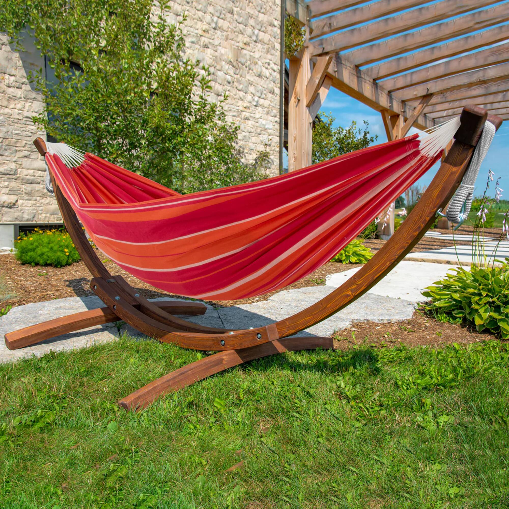 Alt View 2. Vivere - Vivere Double Cotton Hammock, Comfortable Daybed with Wood Frame, 8', Mimosa - Mimosa.