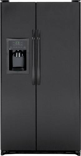 Front Standard. GE - 25.3 Cu. Ft. Side-by-Side Refrigerator with Thru-the-Door Ice and Water - Black.