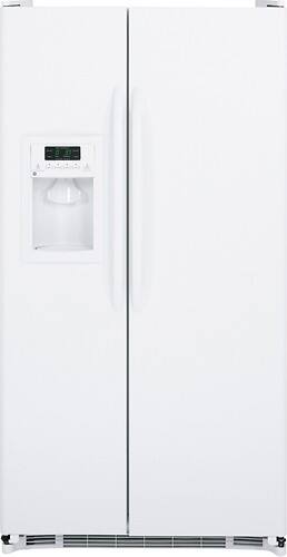 Front Standard. GE - 25.3 Cu. Ft. Side-by-Side Refrigerator with Thru-the-Door Ice and Water - White-on-White.