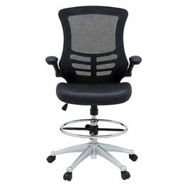 FurniFact - Vinyl Drafting Chair with Armrests and Adjustable Height for Office Use - Black