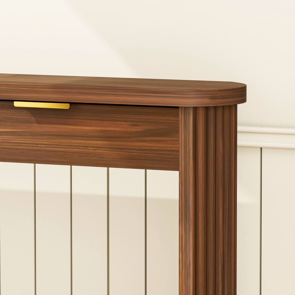 Alt View 5. JUJABU - 70.1" Walnut Wooden Wavy-Patterned Storage Side Table with Drawers ideal for entryways, hallways. - Walnut.