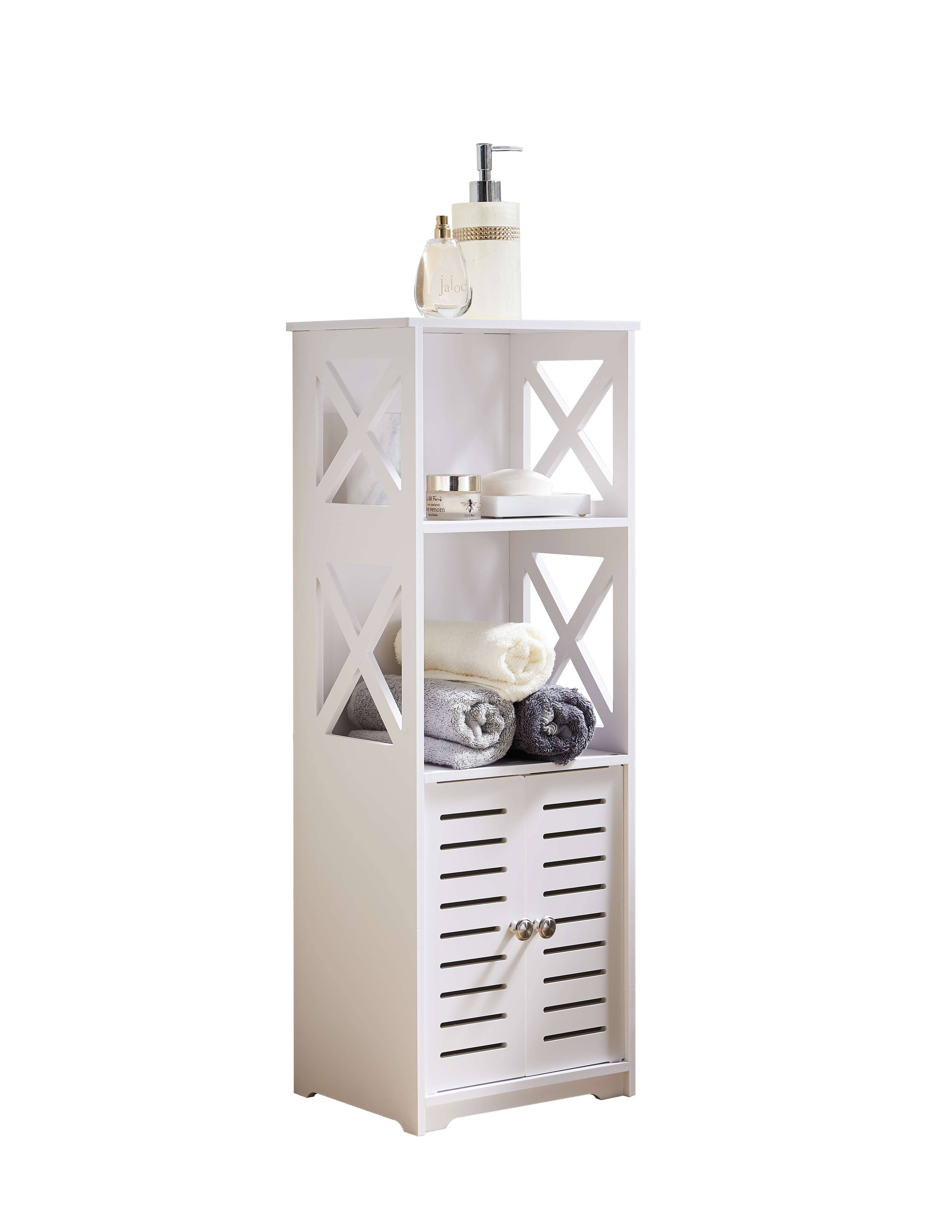Angle. Kings Brand Furniture - Kings Brand Furniture White Freestanding Bathroom Storage Cabinet with Doors and Open Shelf - White.