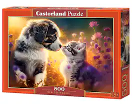 Castorland - 500 Piece Jigsaw Puzzles, New Friendship , Animal puzzle, Cat & Dog, Puppy, Kitten Adult Puzzle, B-53834 - Red