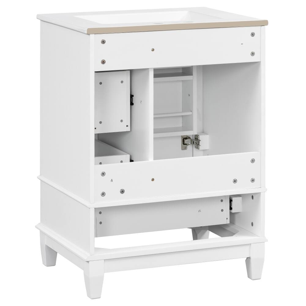 Alt View 2. Loheer - Loheer 24 inch bathroom vanity with sink White Freestanding Vanity Cabinet Ceramic Top - White.