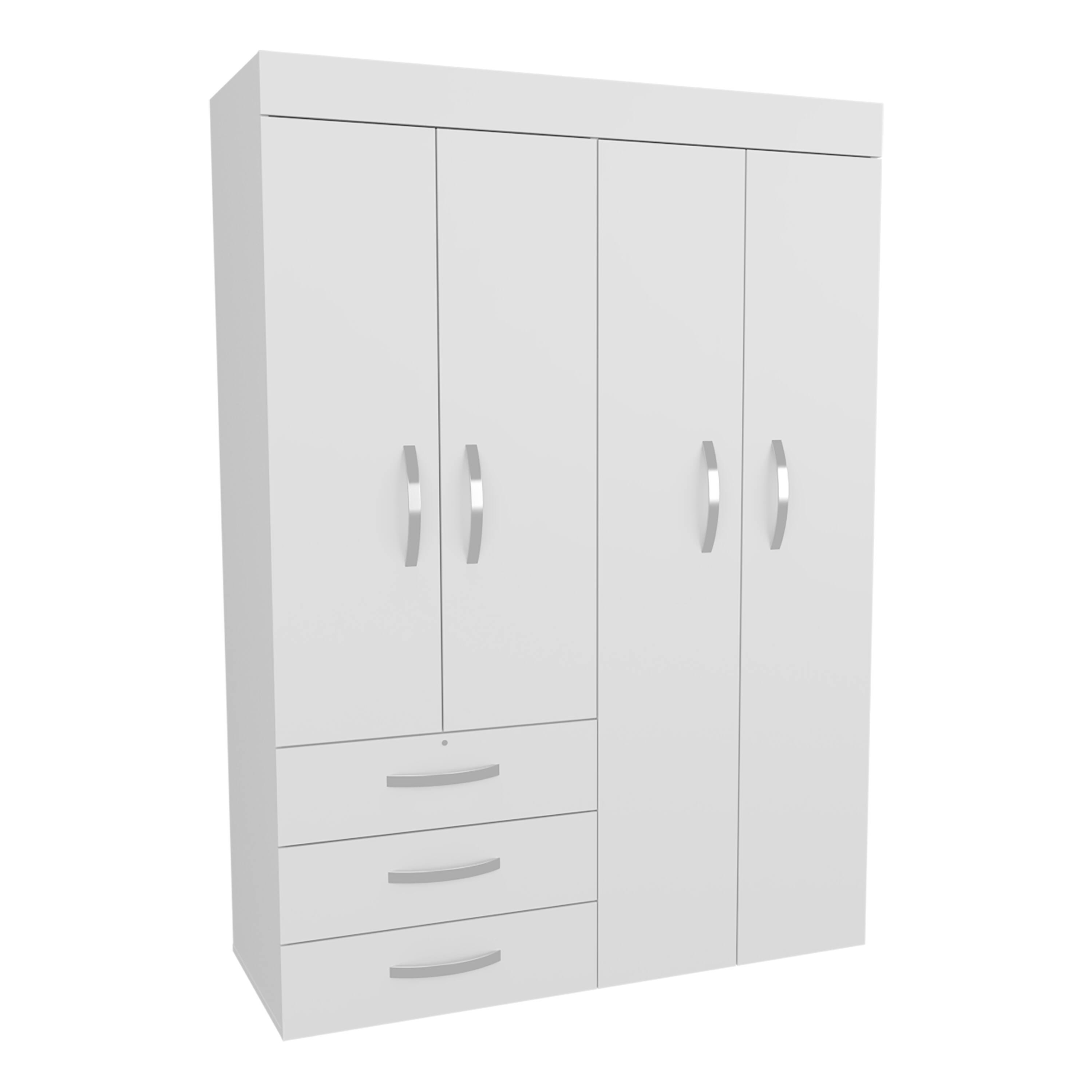 Angle. TinyHomie - Hamilton Mobile Armoire 4-Doors Cabinet Three Drawers Rods Four Shelves White - Bedroom - White.