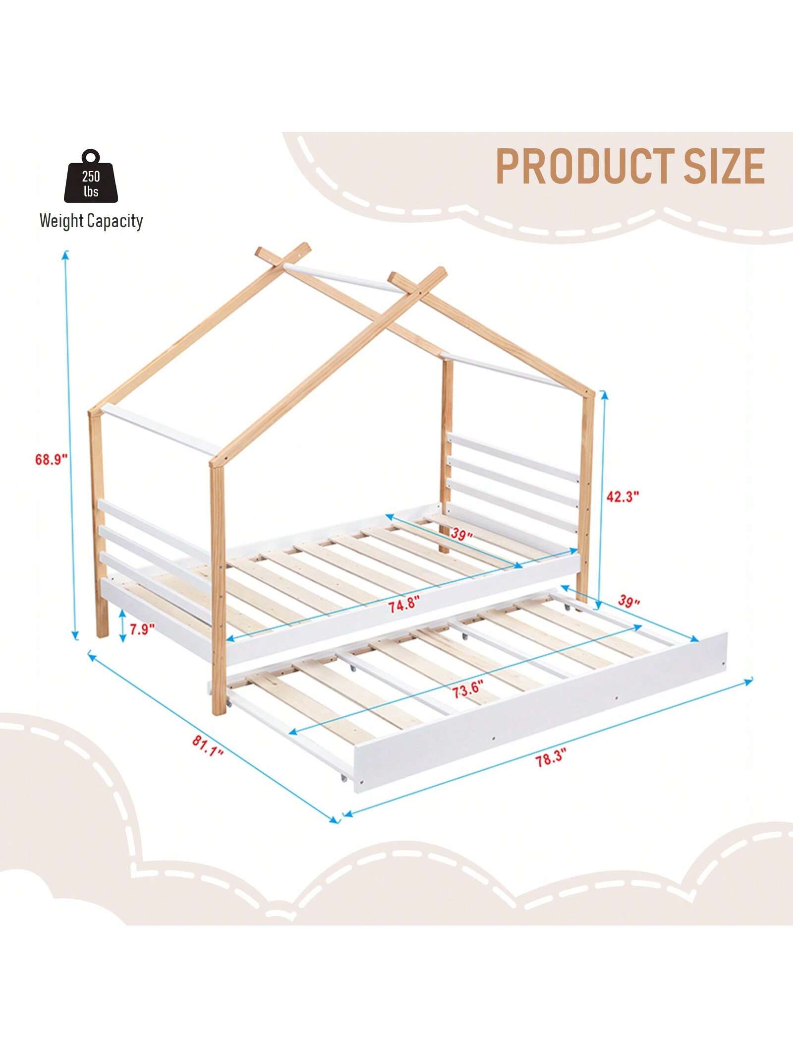 250 lbs Weight Capacity

PRODUCT SIZE

68.9" x 42.3" x 39" x 7.9" x 74.8" x 39" x 73.6" x 81.1" x 78.3"