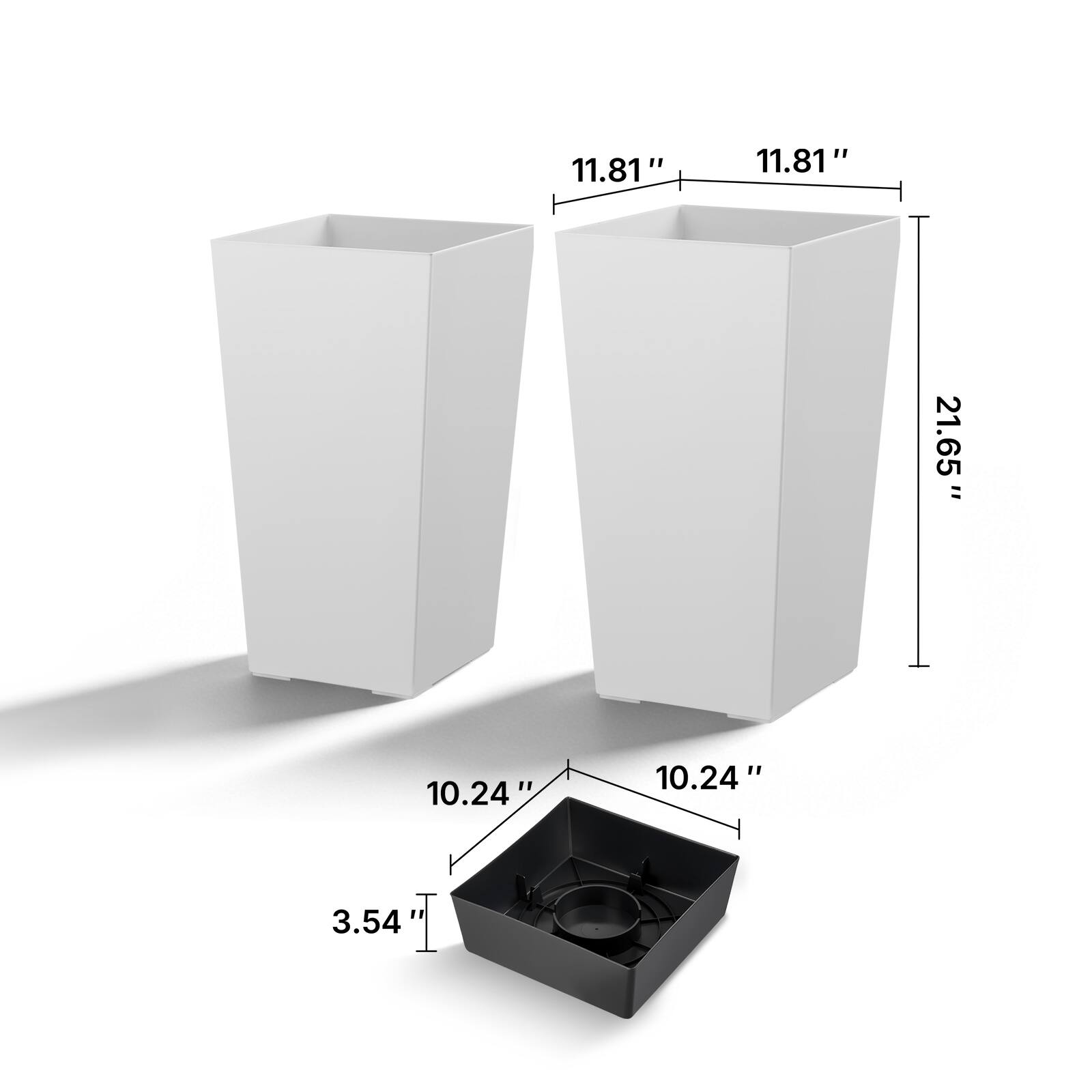 11.81" x 11.81" x 21.65"  
10.24" x 10.24" x 3.54"