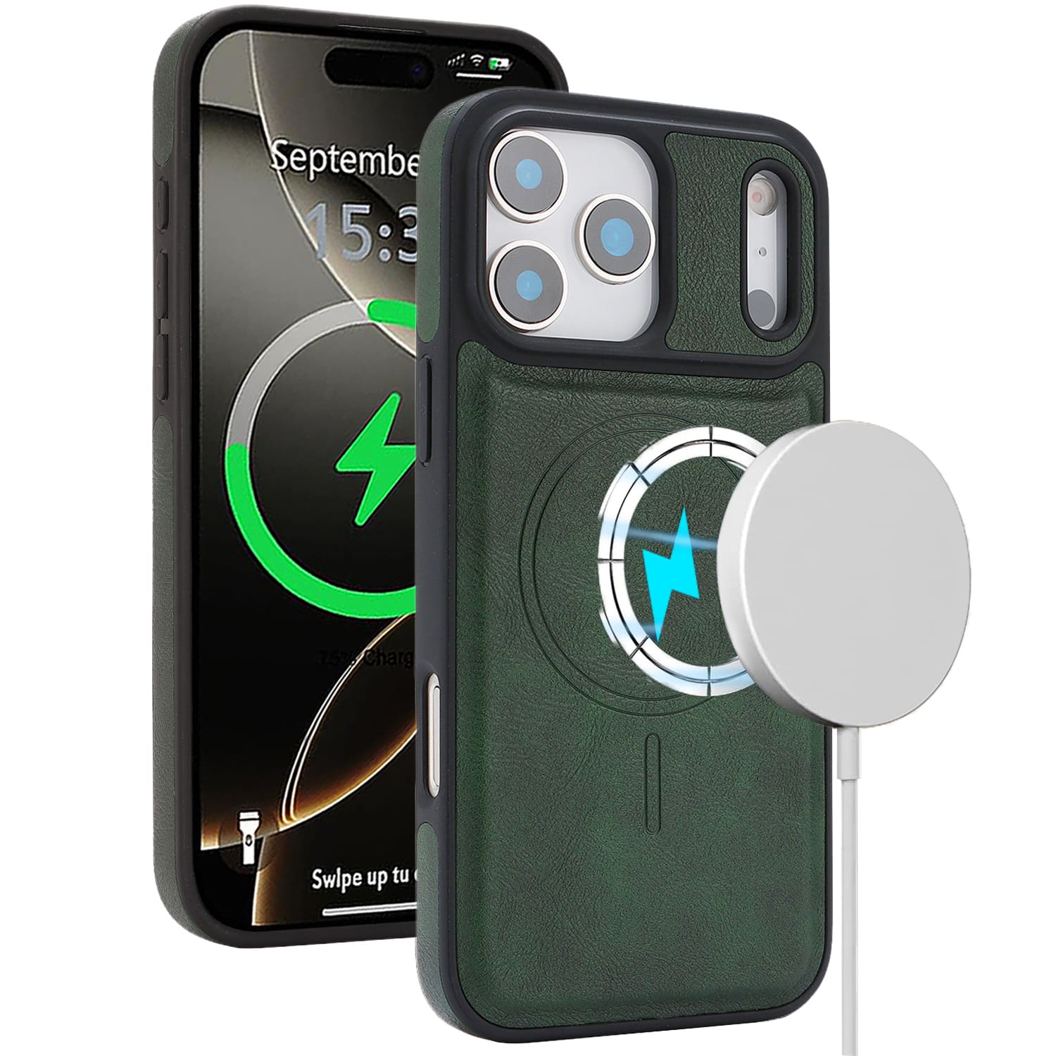 Dteck - Case for Apple iPhone 17 Pro Max Matte Magnetic PU Leather Cover,Shockproof TPU Inner Non-Slip Hybrid Cover - Green price history on PriceWatchPro