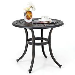 Costway - 24" Patio Side Table with Adjustable Footpads Round Cast Aluminum End Table - Antique Brown