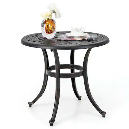 Front. Costway - Costway 24" Patio Side Table with Adjustable Footpads Round Cast Aluminum End Table - Antique Brown.