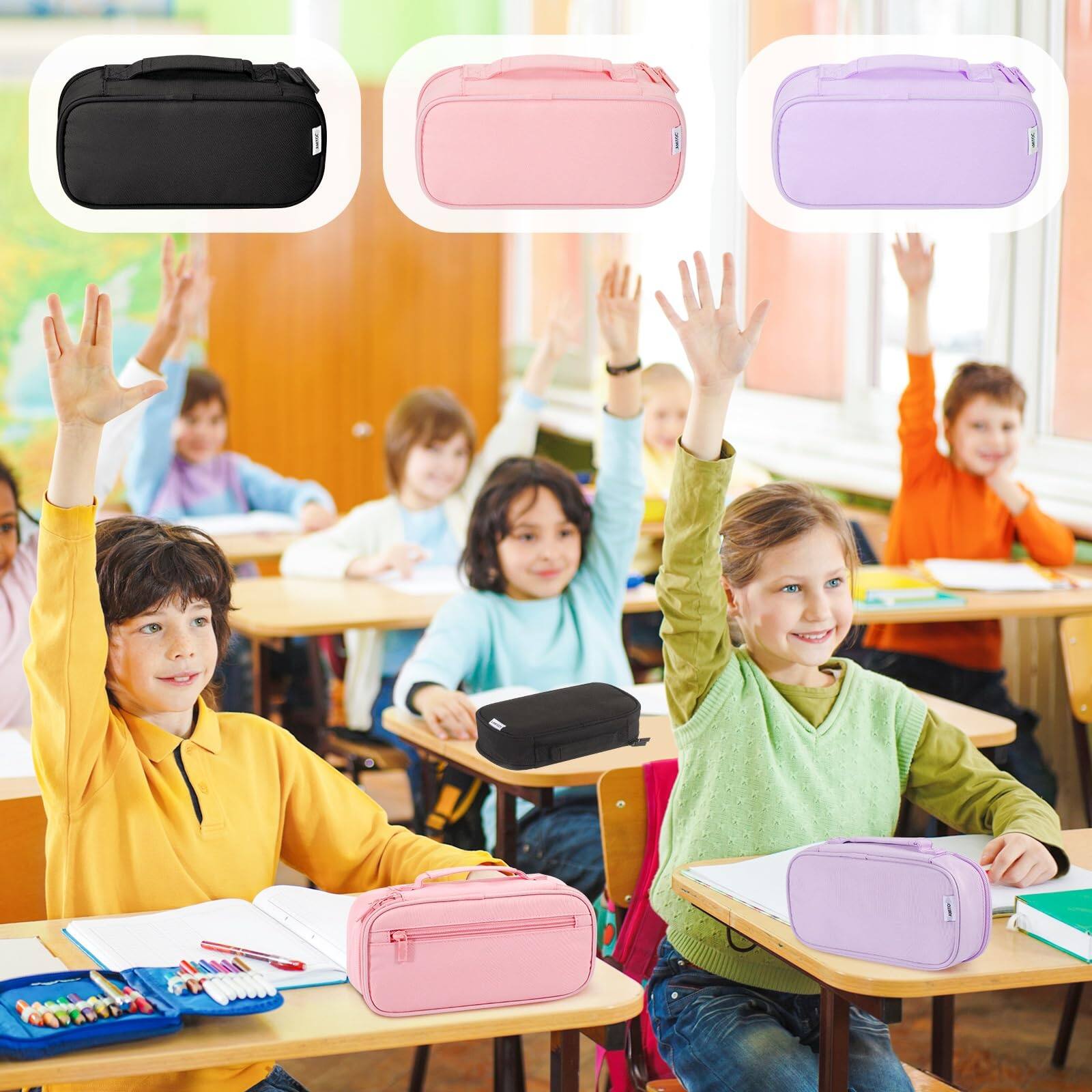 Alt View 6. Paradigms Interiors - Pencil Case With Handle Portable Stationery Pouch Large For Home School office - Purple.