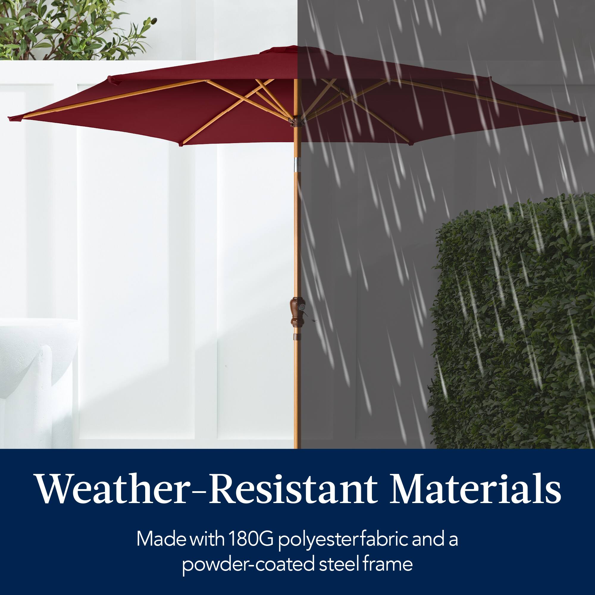 Weather-Resistant Materials Made with 180G polyester fabric and a powder-coated steel frame.