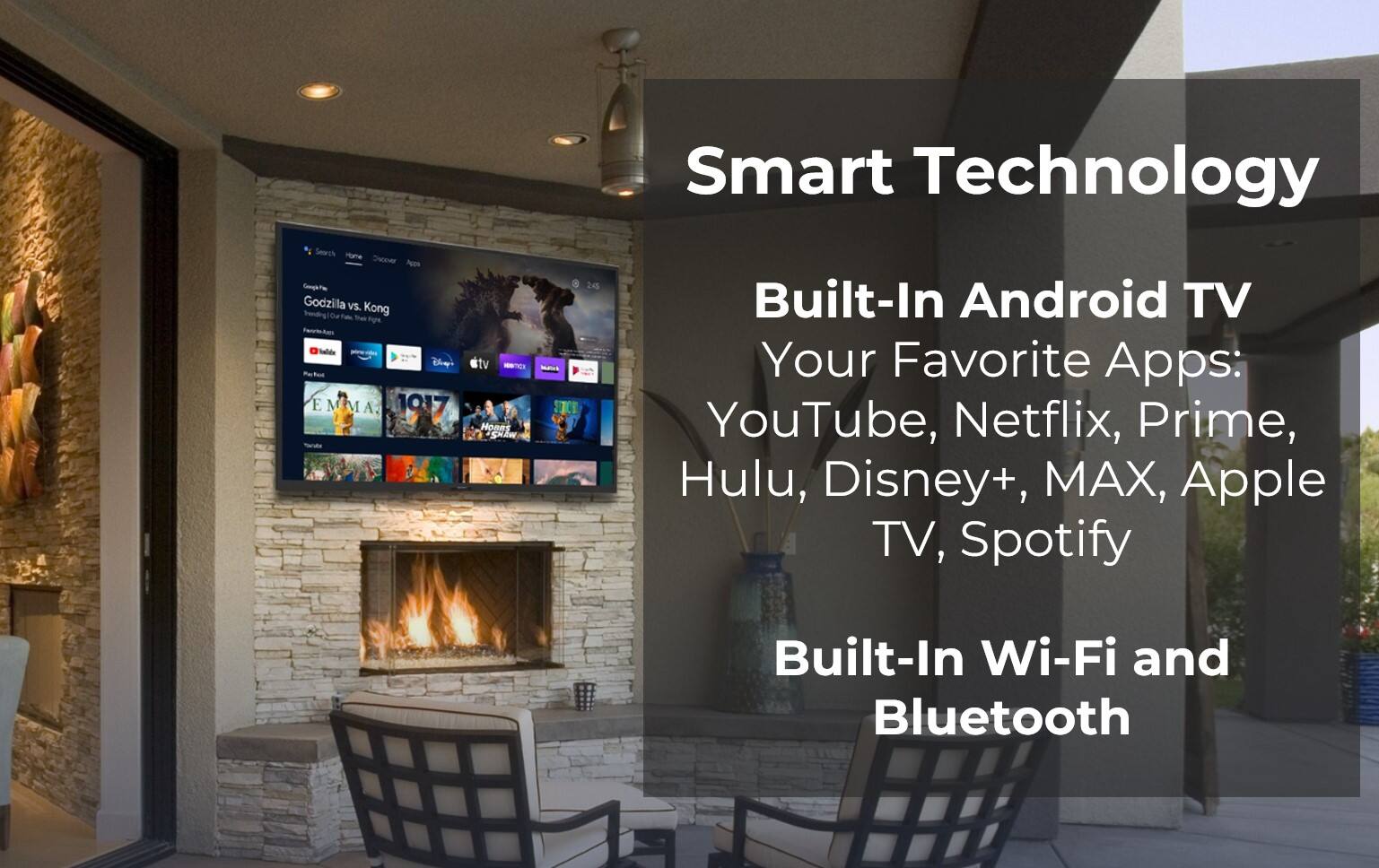 Smart Technology Search Home Theater Shower Agos Gopa Godzilla vs. Kong Fghe halde Be EMMA EM 1017 tv - Hones SHAW 245 SE Built-In Android TV Your Favorite Apps: YouTube, Netflix, Prime, Hulu, Disney+, X, Apple TV, Spotify Built-In Wi-Fi and Bluetooth