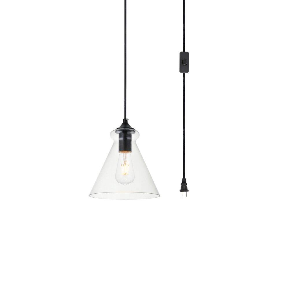 Alt View 1. Living District - Destry 1 Light Black Plug-In Pendant With Clear Glass - Black.