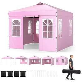 Costway - 10x10 FT Pop Up Canopy Tent with 4 Sidewalls, Adjustable Height, Reflective Strips - Pink