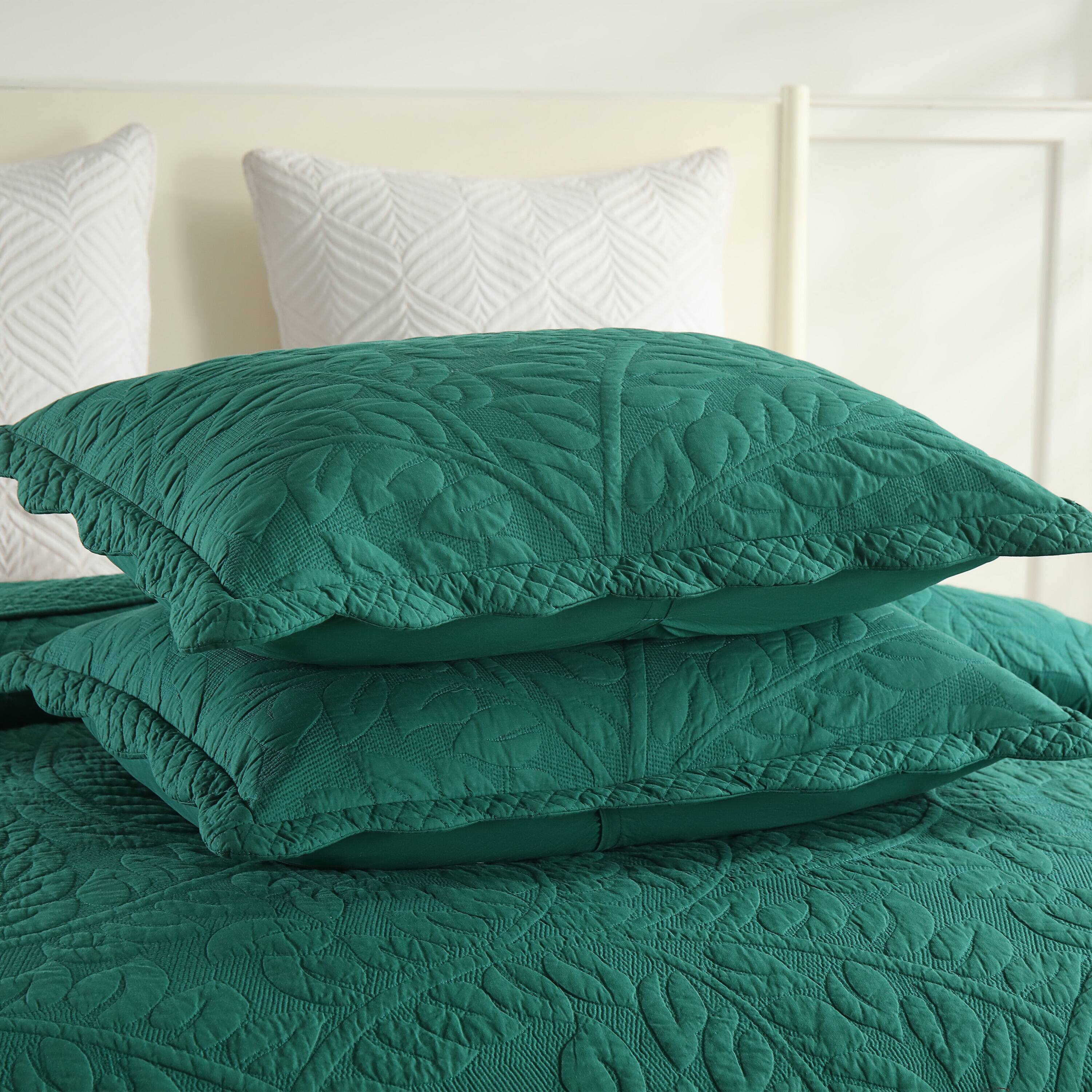 Alt View 1. MarCielo - Marcielo 2/3 Piece 100% Cotton Oversized Bedspread Lightweight Quilt Set - Emerald.