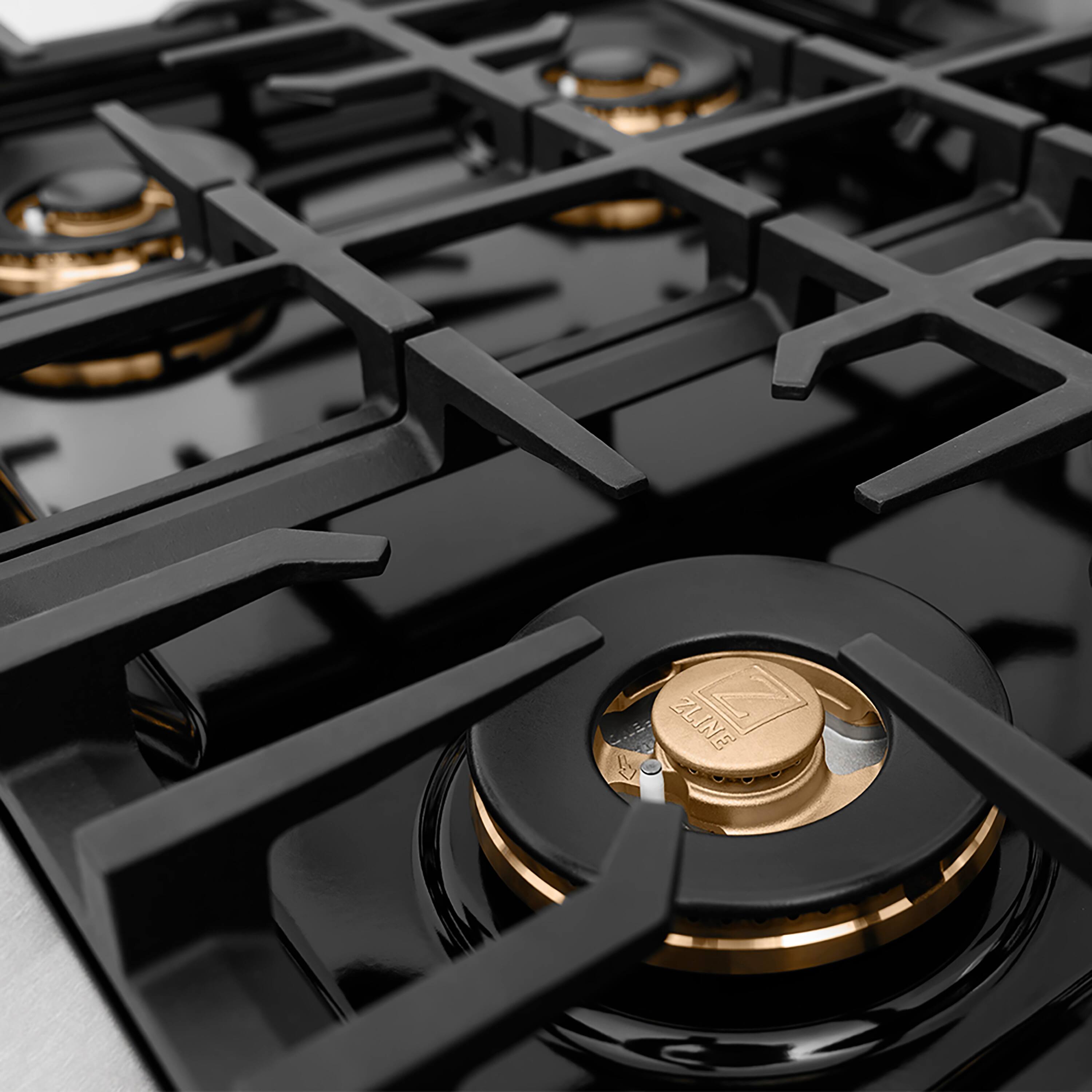 Left. ZLINE - ZLINE Autograph 30 in. Satin Steel Classic Built-In Gas Cooktop with 4 DuoPro Burners and Gold Accents (PCRTSZ-30-G) - Stainless Steel.
