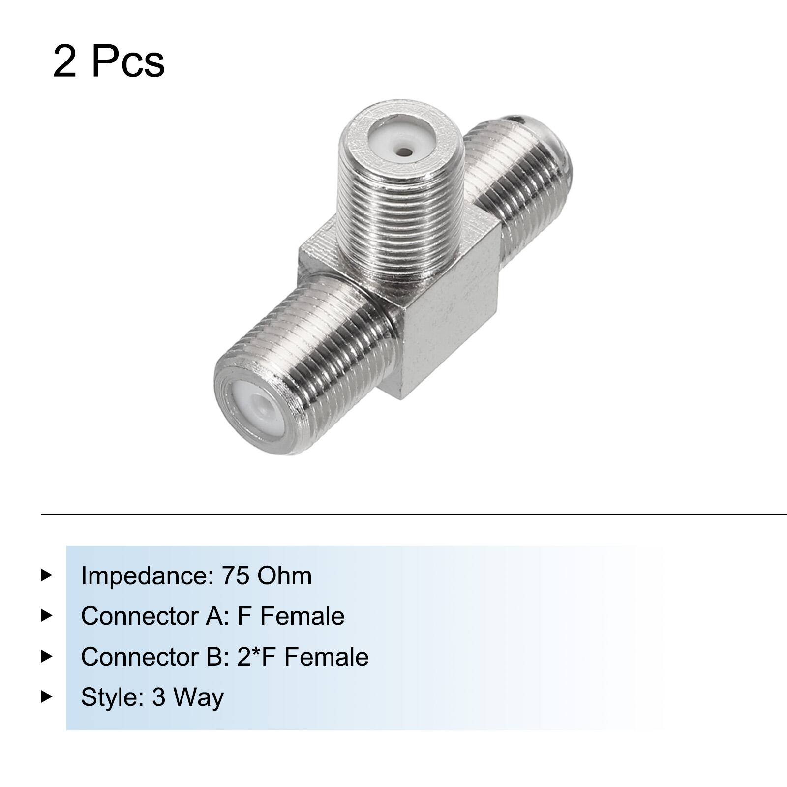 2 Pcs  
Impedance: 75 Ohm  
Connector A: F Female  
Connector B: 2*F Female  
Style: 3 Way