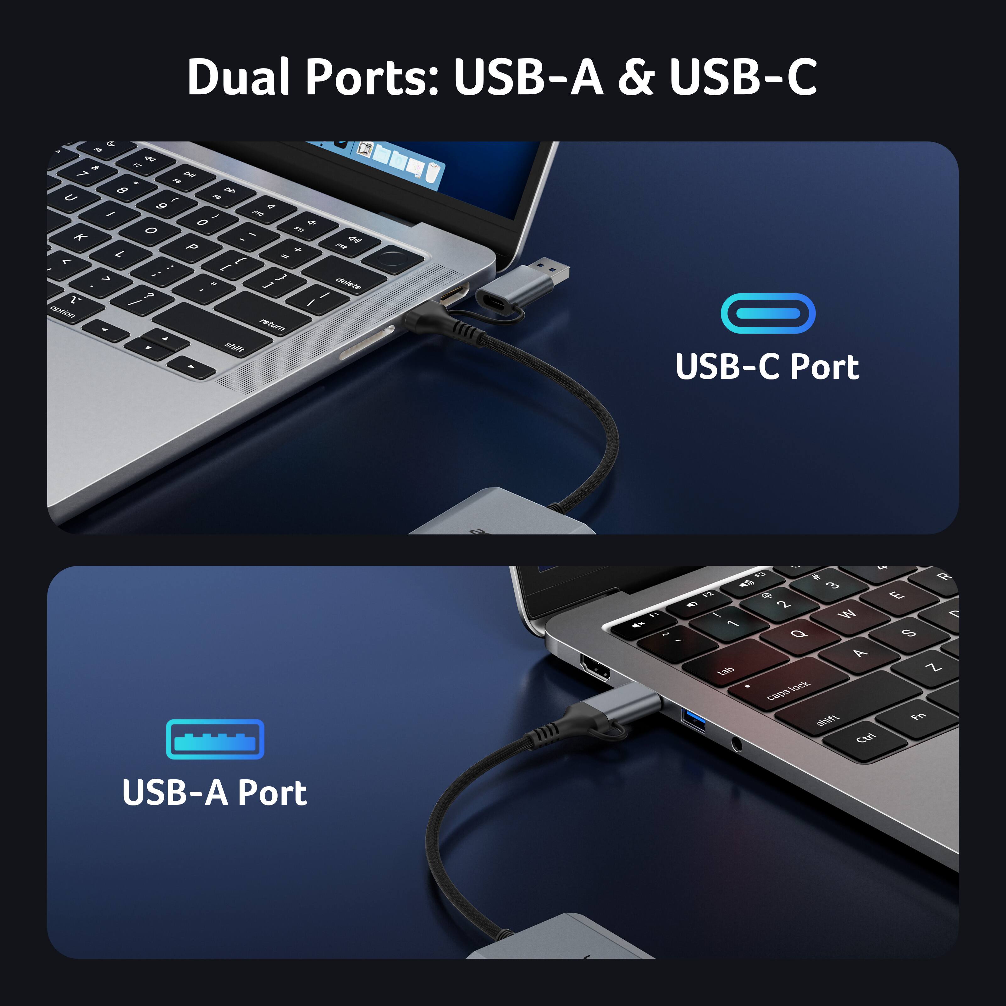 Dual Ports: USB-A & USB-C

USB-C Port

USB-A Port