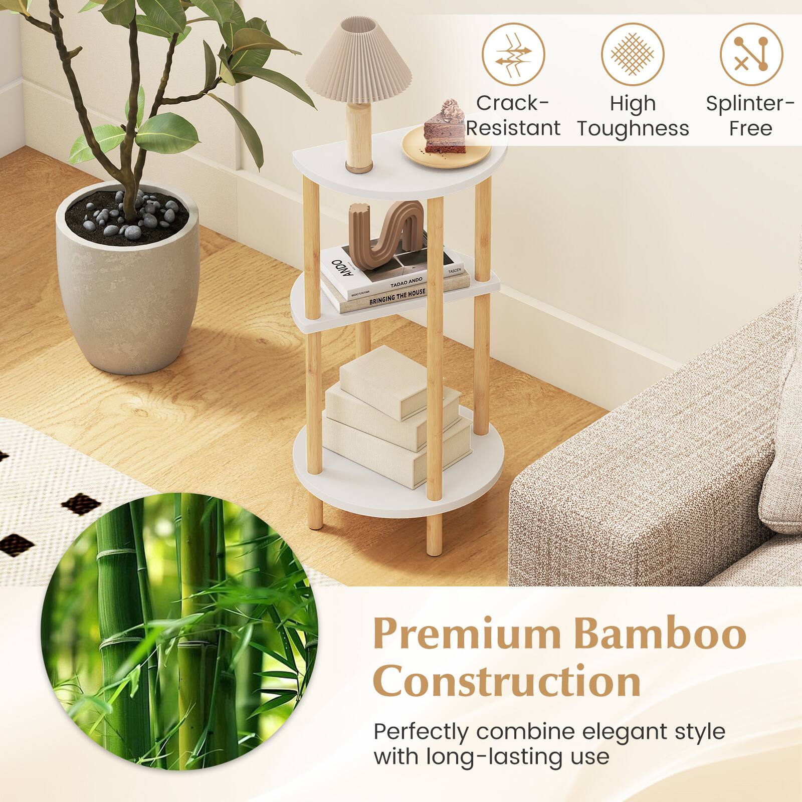 Premium Bamboo Construction

Perfectly combine elegant style with long-lasting use

- Crack-Resistant
- High Toughness
- Splinter-Free