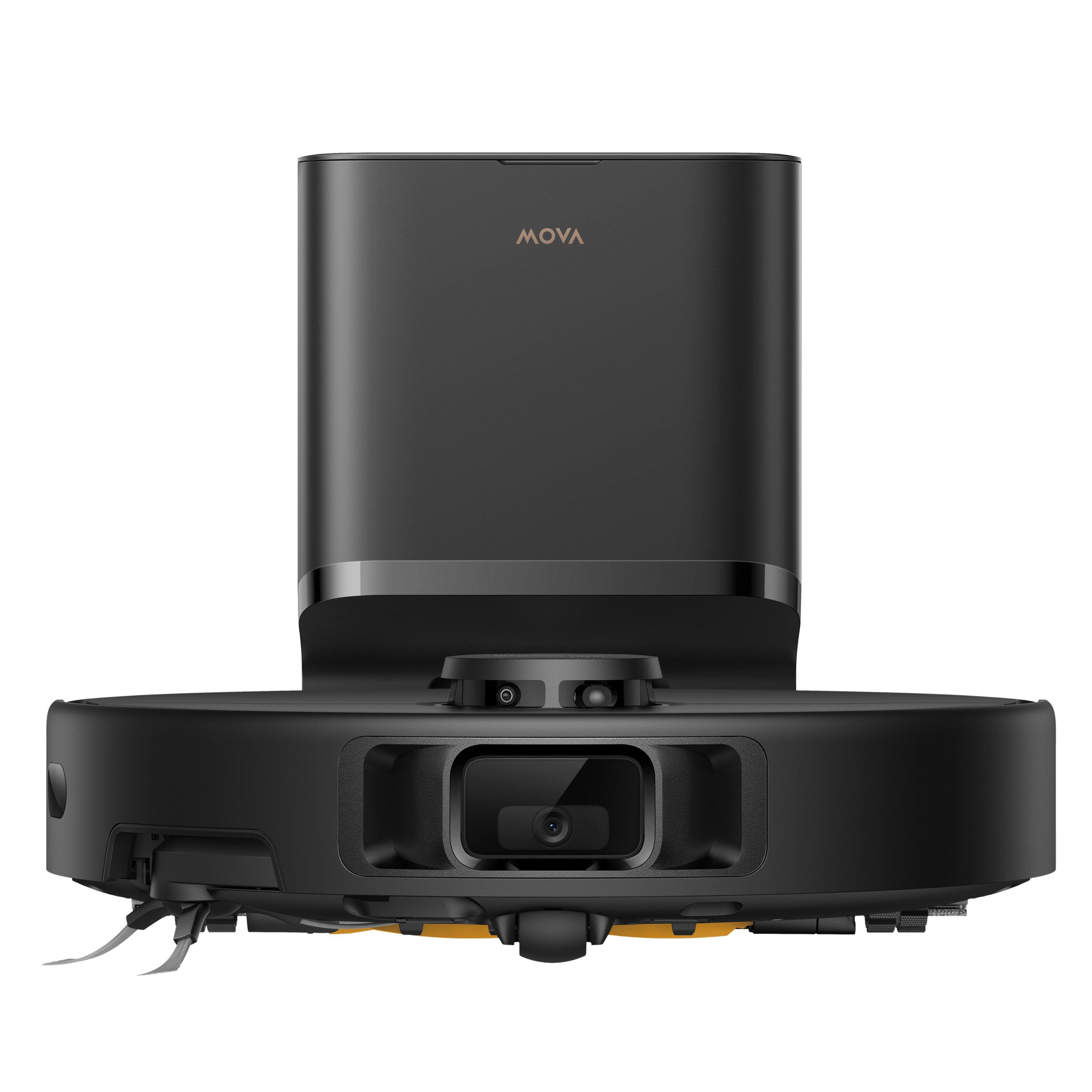 Left. MOVA - E30 Pro Plus Robot Vacuum and Mop, 19,000 Pa Suction, Anti-tangle MaxiReach Brush, Auto Empty Station, Large Capacity - Black.