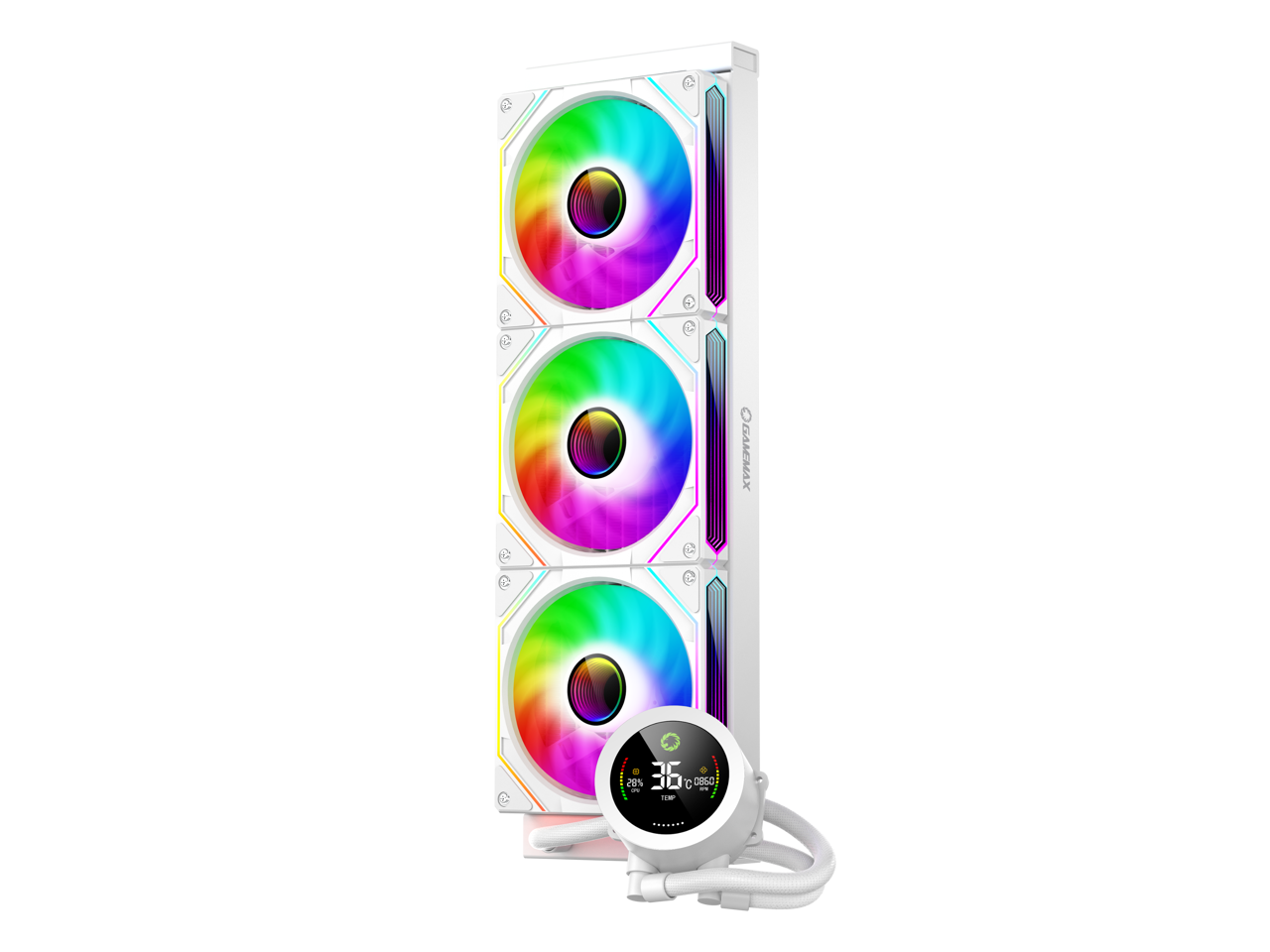 GAMEMAX - 360 Digital WH, Liquid CPU Cooler 360mm Addressable ARGB Pump Fans 290W TDP AIO Water Cooler - White