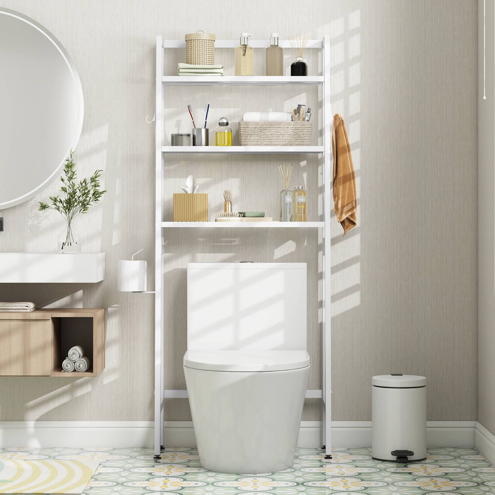 Alt View 1. Gymax - Gymax 3-Tier Over The Toilet Storage Shelf w/ Adjustable Adjustable Bottom Bar - White.