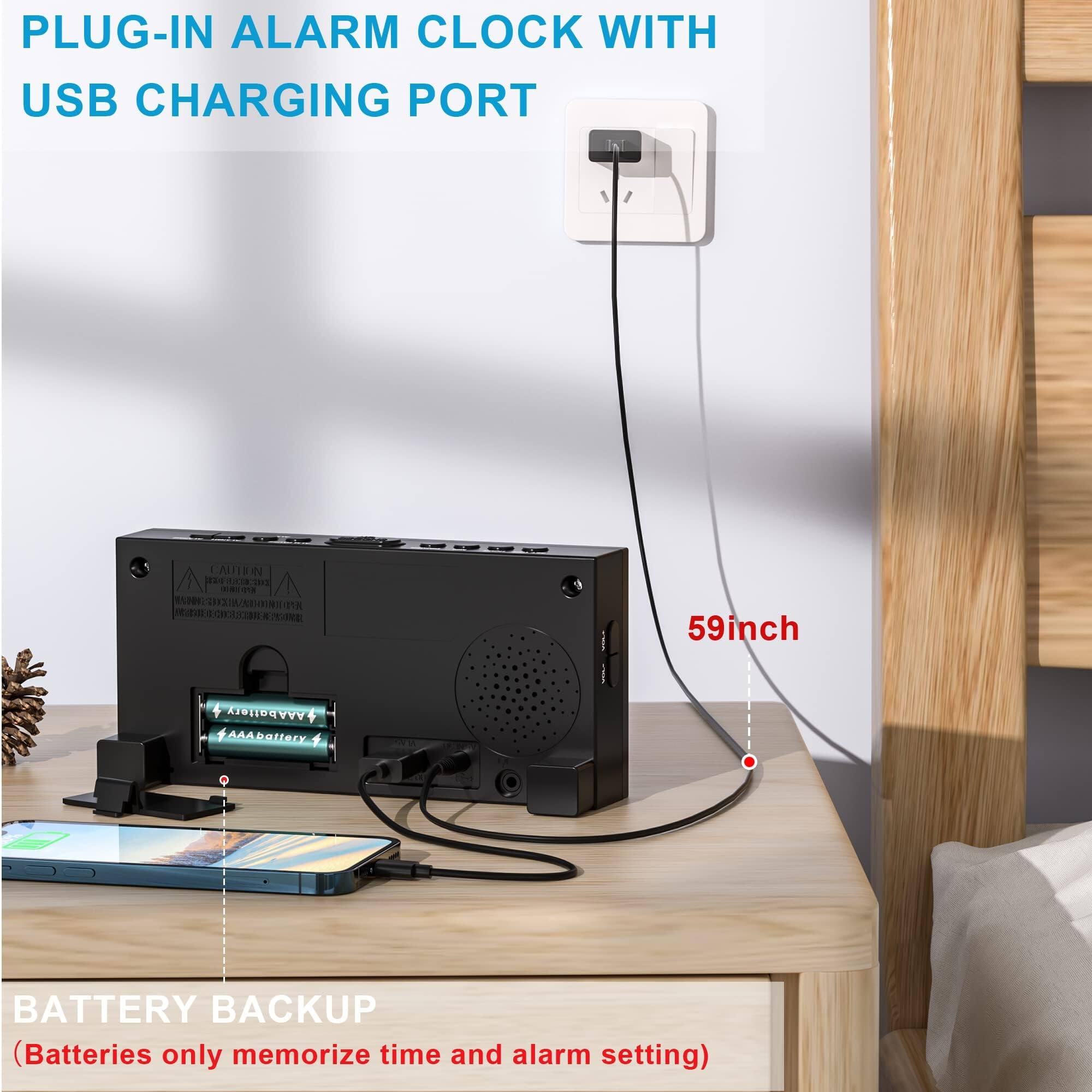 PLUG-IN ALARM CLOCK WITH USB CHARGING PORT

BATTERY BACKUP
(Batteries only memorize time and alarm setting)

59 inch