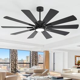 Breezary - 62-Inch Modern Ceiling Fan, Dimmable LED, 10 Premium Plywood Blades, Quiet DC Motor, Remote Control, 6"/12" Downrods - 62-inch in Black and Walnut finish