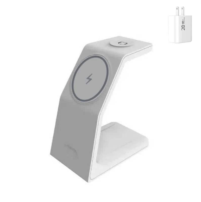 RISOKEYS - Magnetic 3-in-1 Wireless Charger with Charging Port - Desktop Stand-Up Wireless Charger, Compatible with Apple - White