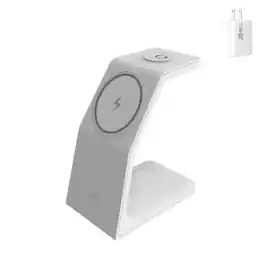 RISOKEYS - Magnetic 3-in-1 Wireless Charger with Charging Port - Desktop Stand-Up Wireless Charger, Compatible with Apple - White