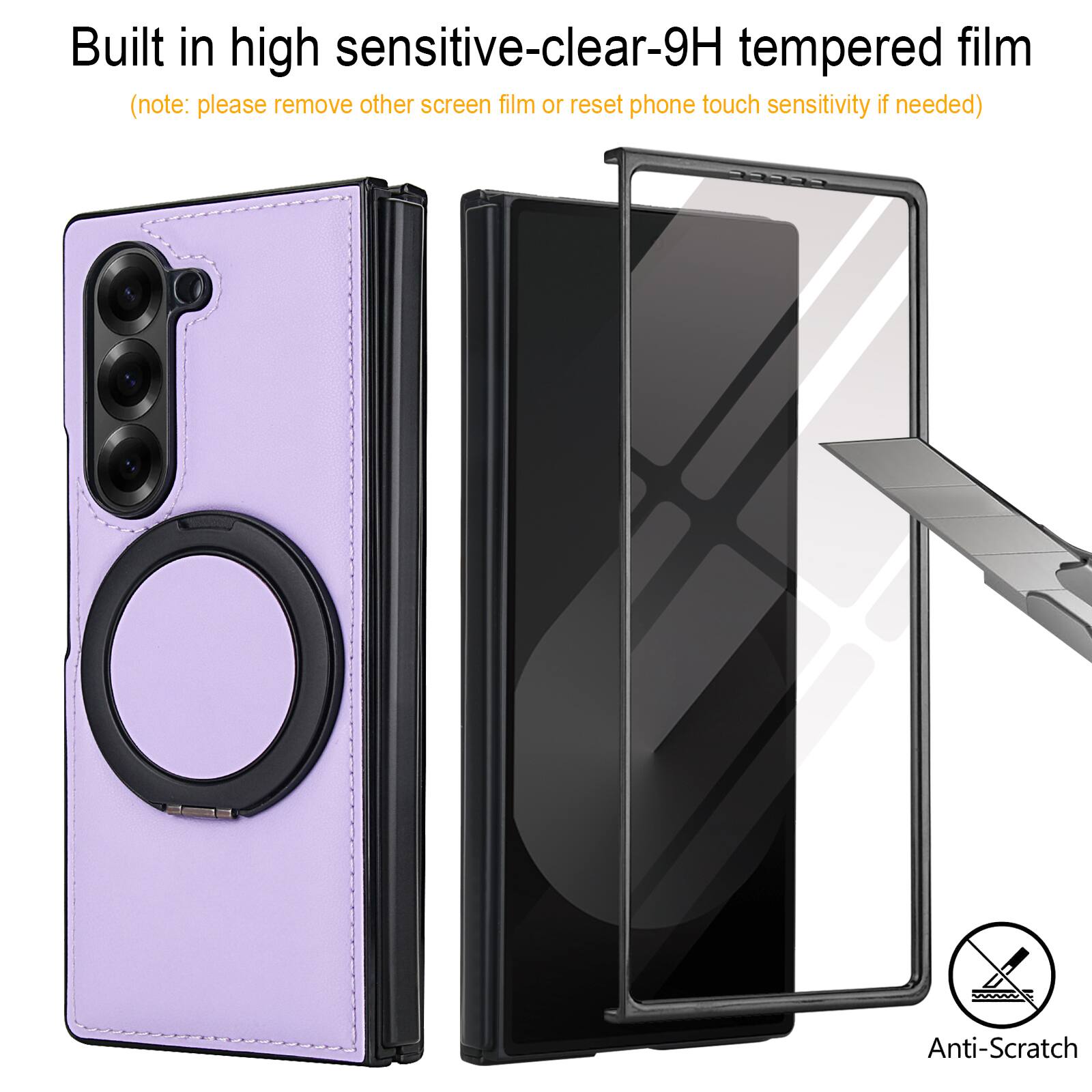 Built in high sensitive-clear-9H tempered film  
(note: please remove other screen film or reset phone touch sensitivity if needed)  
Anti-Scratch