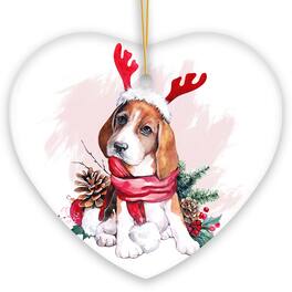 OrnamentallyYou - Watercolor Beagle Christmas Ornament Heart - Multi-colored