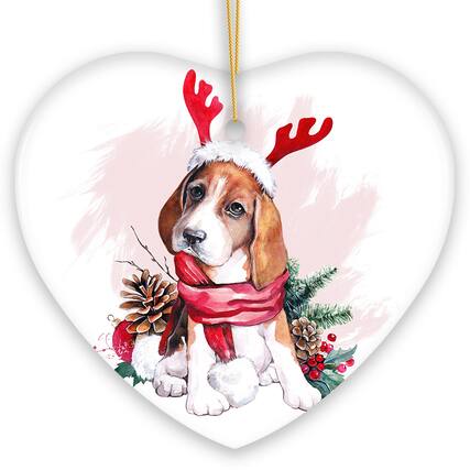 Front. OrnamentallyYou - Watercolor Beagle Christmas Ornament Heart - Multi-colored.
