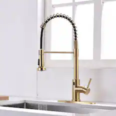Front. Boyel Living - Brushed Gold Single Handle Touchless Sensor Gooseneck Pull Down Sprayer Kitchen Faucet - Brushed Gold.