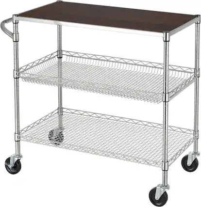 Front. Finnhomy - Finnhomy 3-Tier Heavy Duty Utility Cart with Reinforced Wood Top – 18" x 36" Kitchen Cart with 600 lb Capacity, Chrome - Chrome.