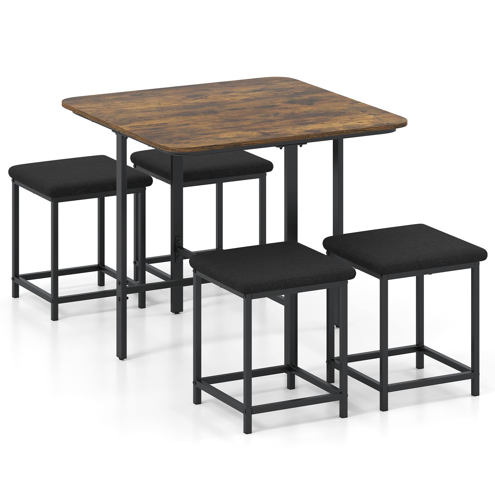 Alt View 9. Gymax - Gymax Kitchen Table w/4 Upholstered Stools Kitchen Dining Set w/Footrests Metal Frame Rustic Brown & Black - Brown.